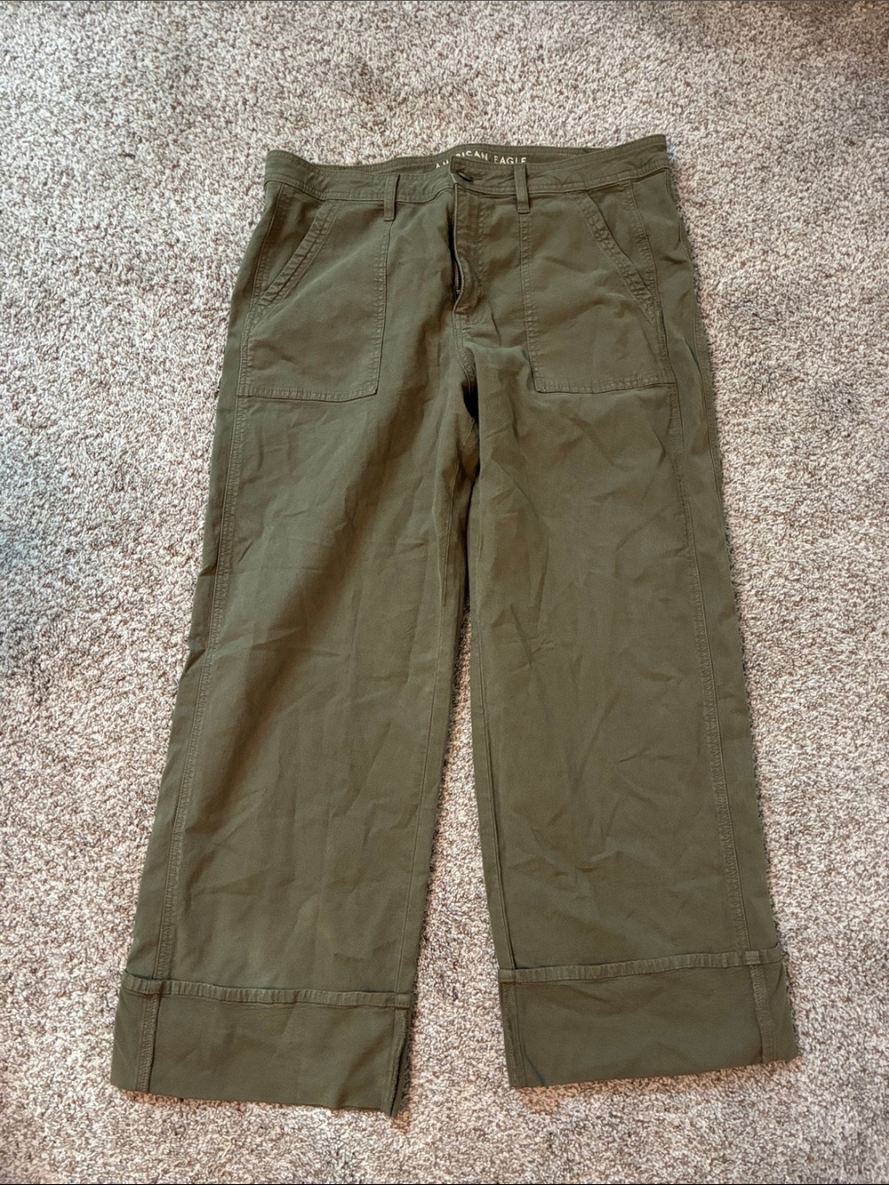 American Eagle Outfitters Olive Green Wide-Leg Cargo Trousers